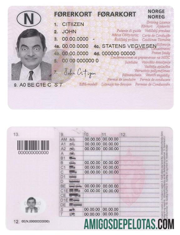 Carta de condução da Noruega (2013 – presente) exemplo real